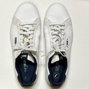 Mens’s PUMA Smash Leather Perf White Blue Court Sneakers Sz 12 Soft Foam GUC